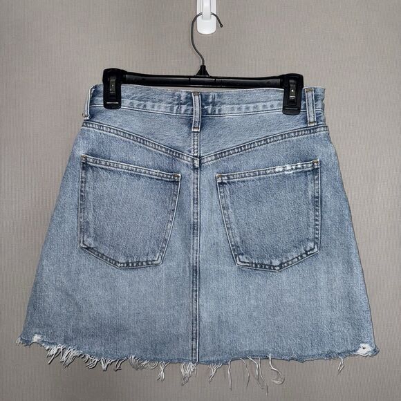 Agolde Denim Skirt 25 Blue Distressed Criss Cross Frayed Hem Organic Cotton - Picture 6 of 11